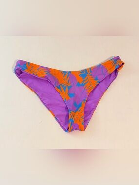 Vetchy Laguna Tropical Palm Leaf Bikini Bottoms Purple Orange - Sz S